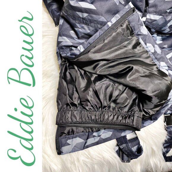 EDDIE BAUER POWDER SEARCH SKI BIB GRAY GEOMETRIC WINTER INSULATED, YOUTH MEDIUM - Picture 14 of 16